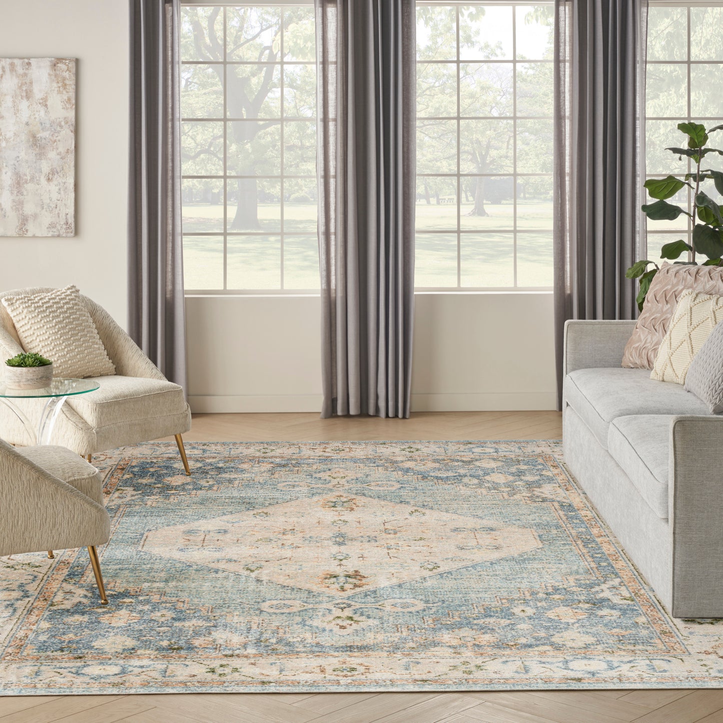 Nourison Home Astra Machine Washable  Silver Blue  Traditional
