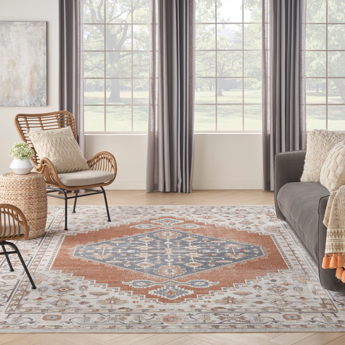 Nourison Home Astra Machine Washable  Grey Multicolor  Traditional