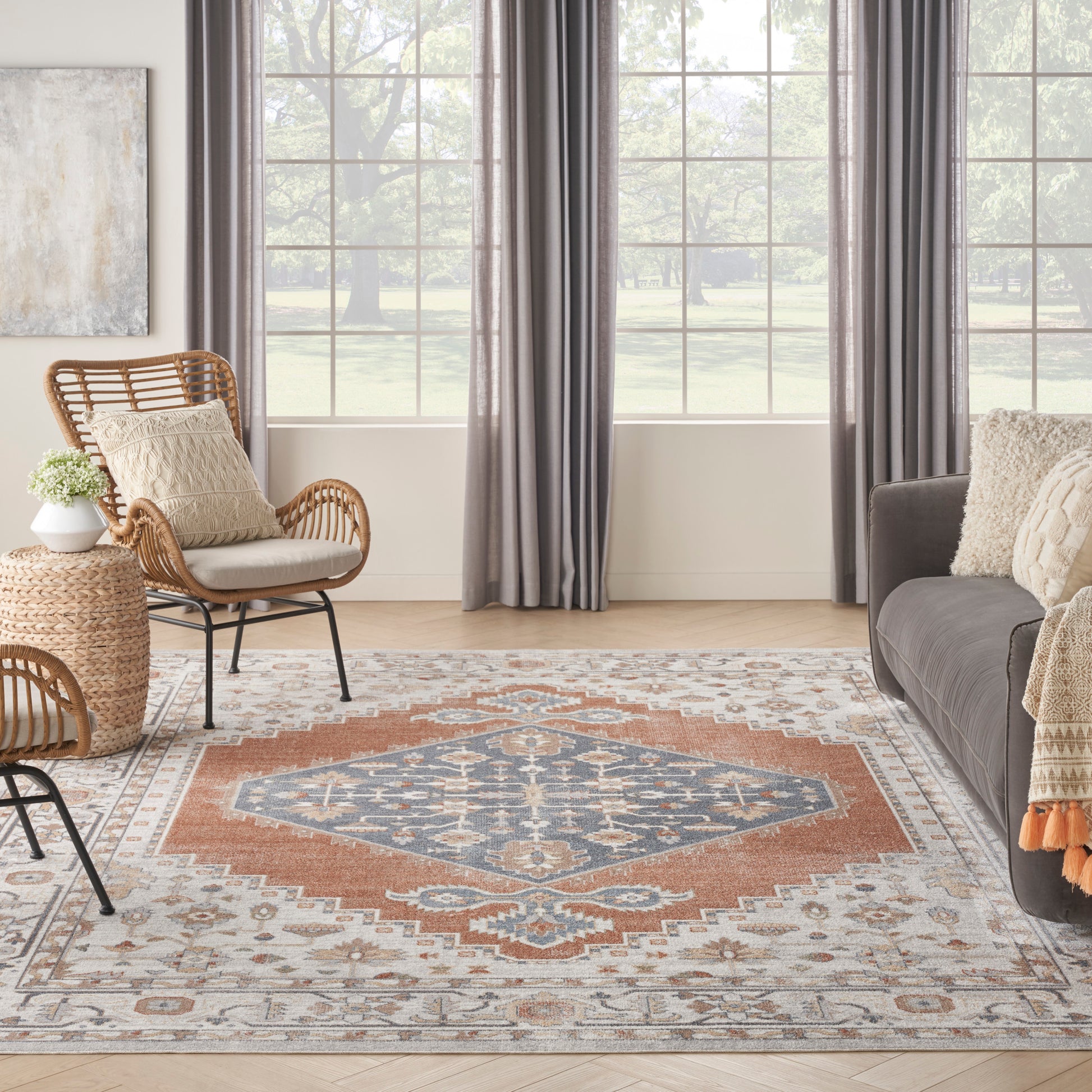 Nourison Home Astra Machine Washable  Grey Multicolor  Traditional