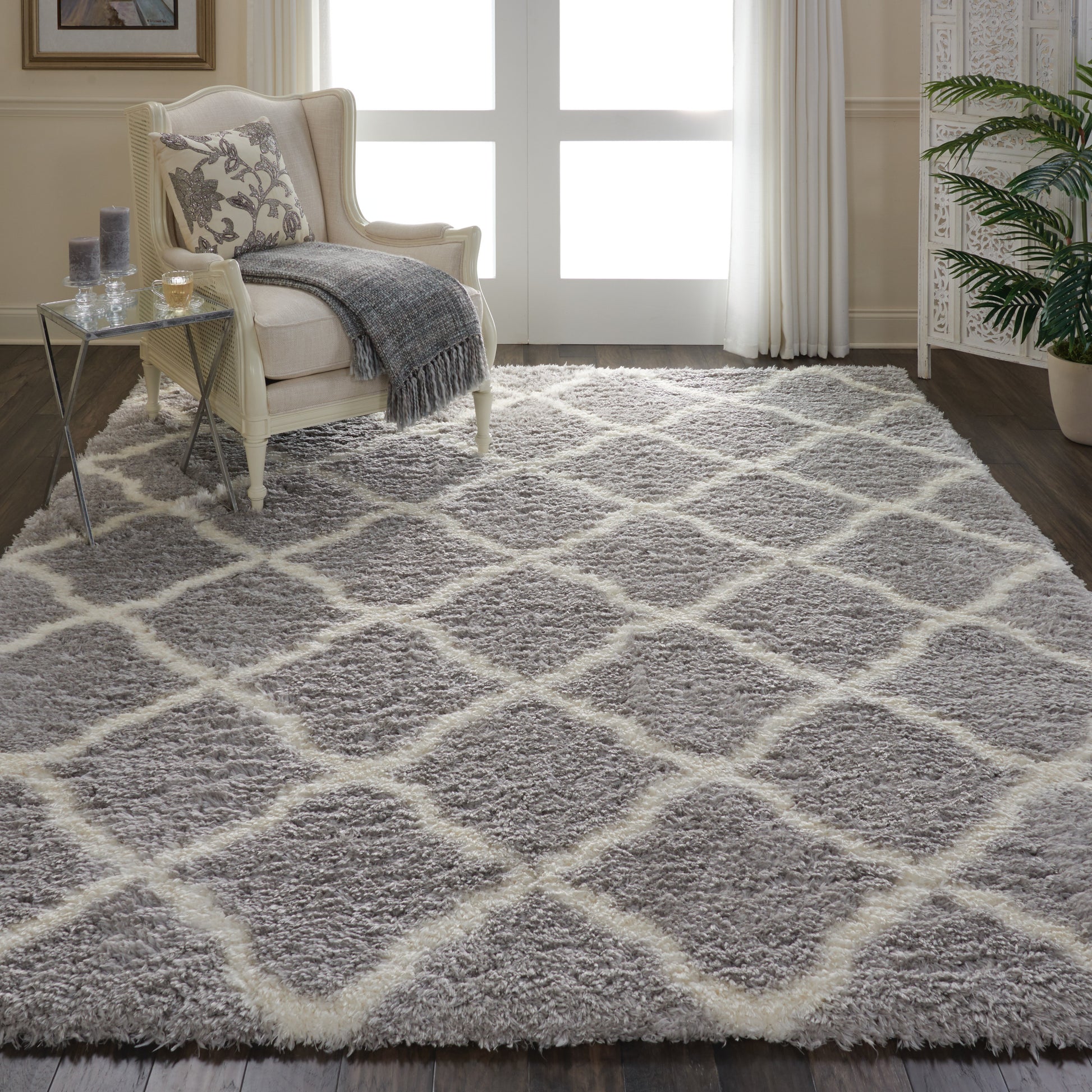 Nourison Home Luxe Shag  Grey Ivory  Contemporary