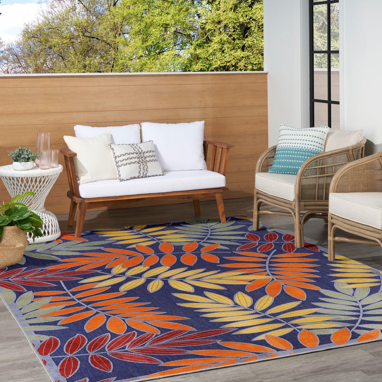 Nourison Home Aloha  Navy Multicolor  Contemporary