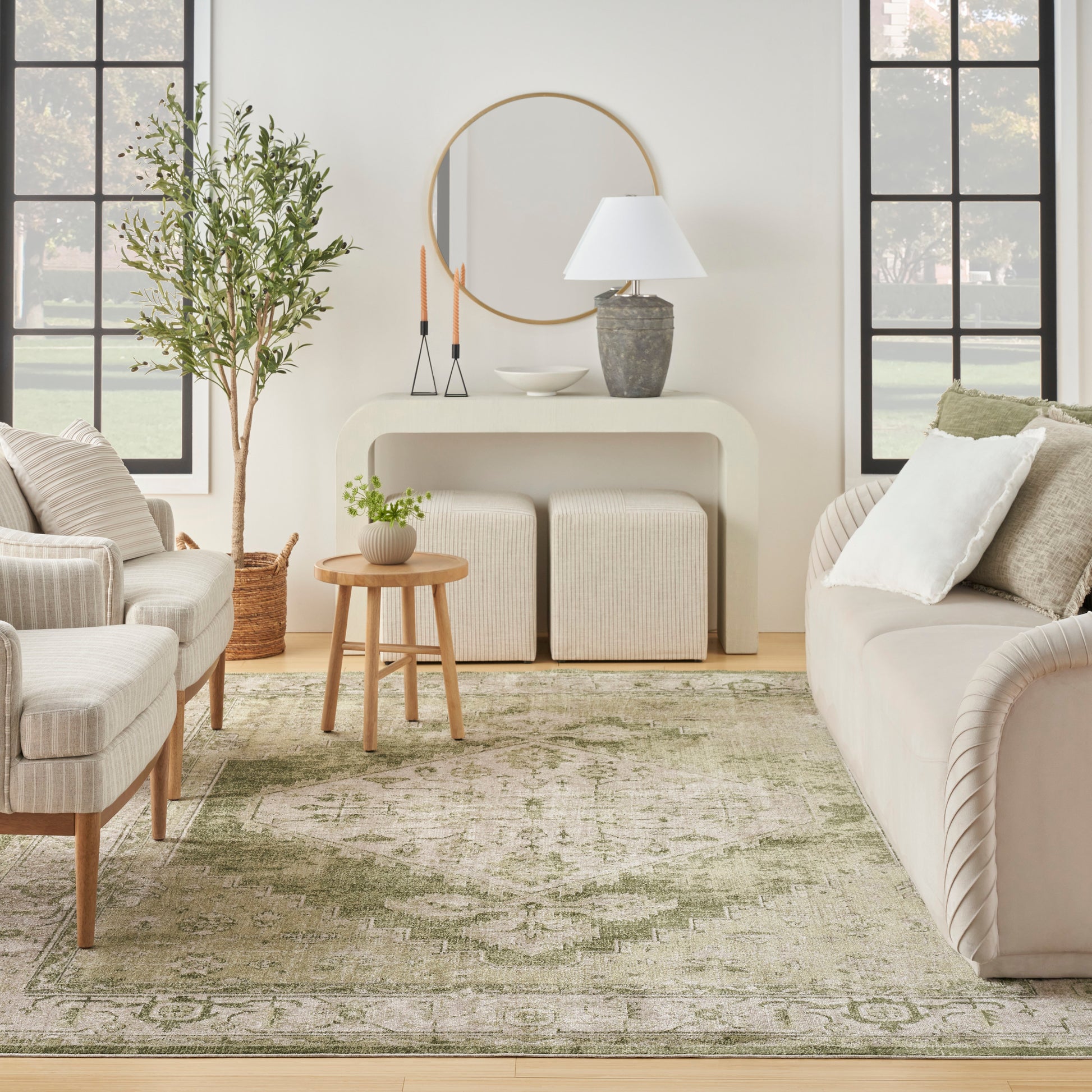 Nourison Home Astra Machine Washable  Ivory Green  Traditional