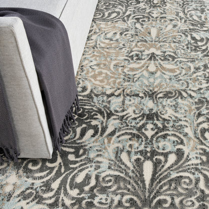 Nourison Home Marmara  Charcoal Teal Ivory  Contemporary