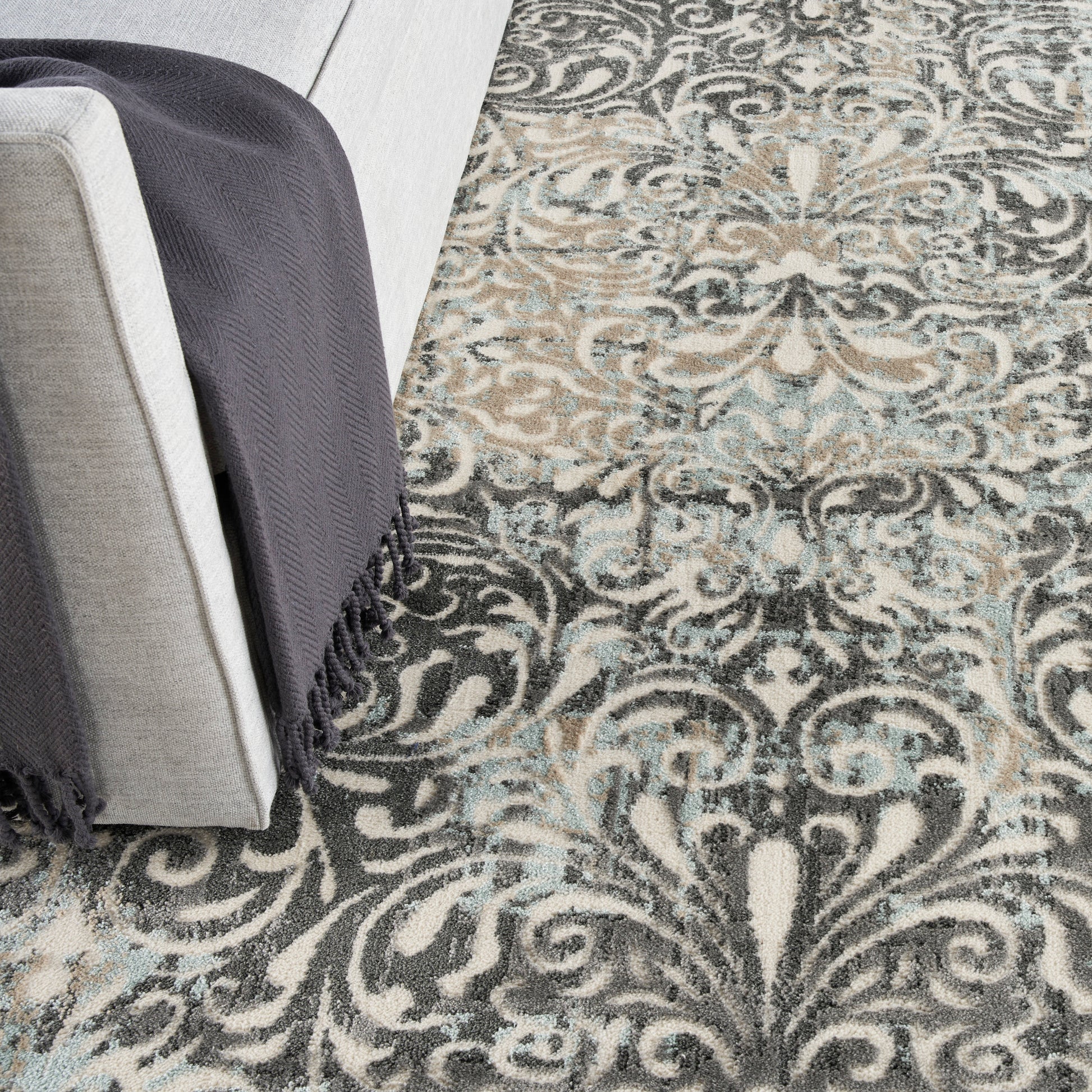 Nourison Home Marmara  Charcoal Teal Ivory  Contemporary