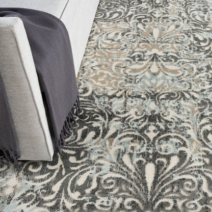 Nourison Home Marmara  Charcoal Teal Ivory  Contemporary