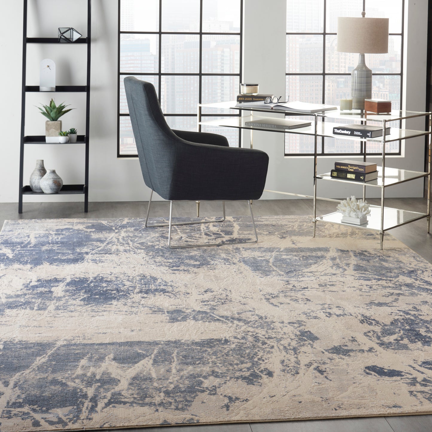 Nourison Home Silky Textures  Blue Cream  Contemporary