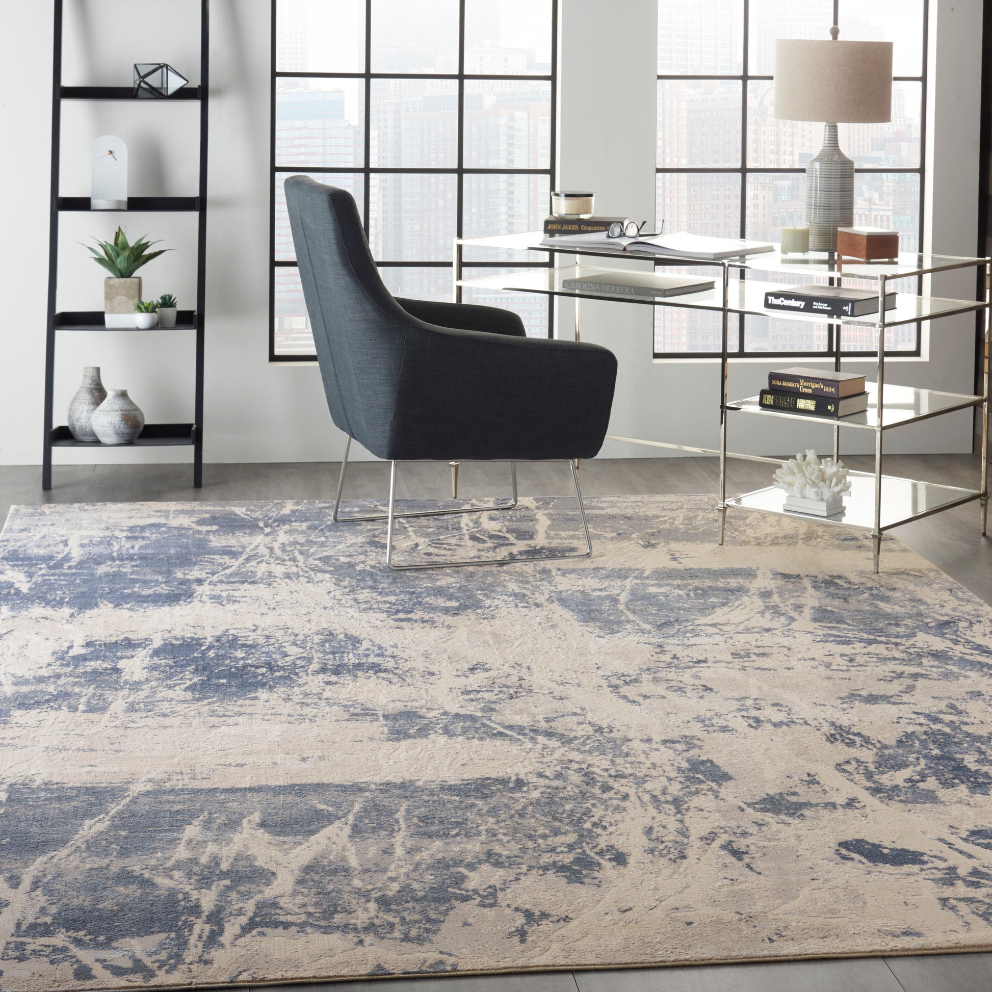 Nourison Home Silky Textures  Blue Cream  Contemporary