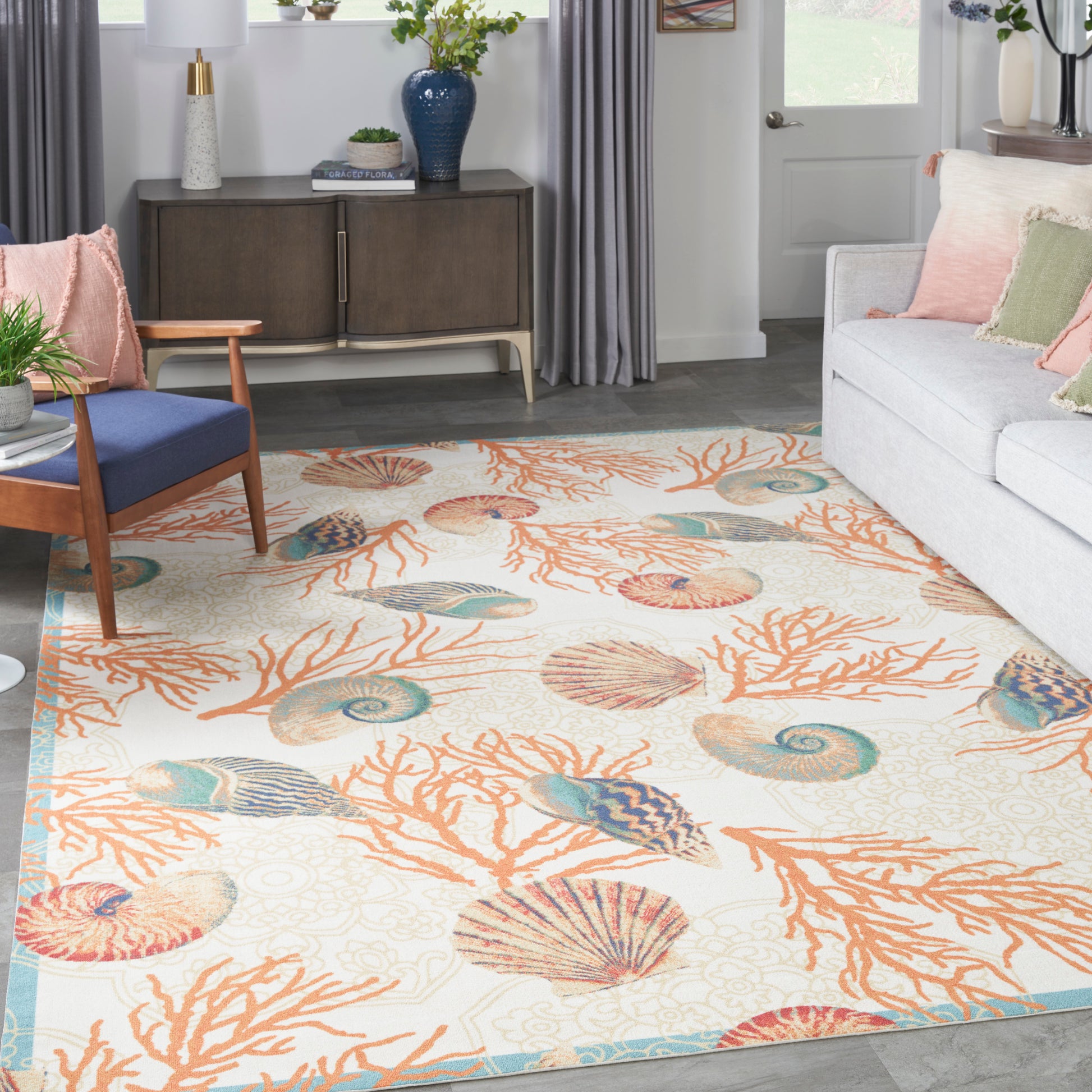 Waverly Sun N Shade  Ivory Multi  Contemporary