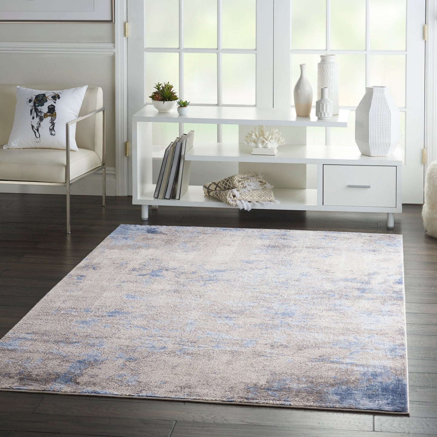 Nourison Home Silky Textures  Blue Ivory Grey  Contemporary
