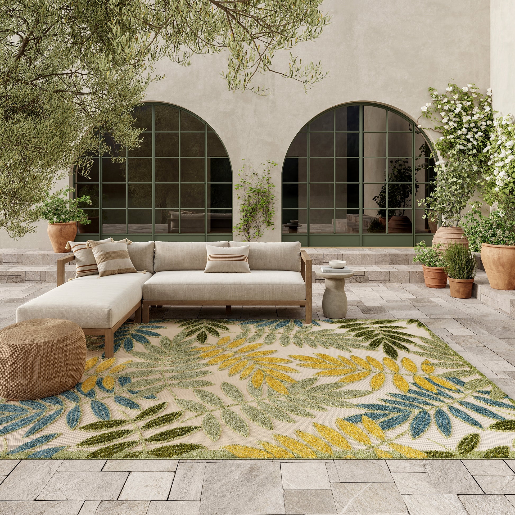 Nourison Home Aloha  Green Multicolor  Contemporary