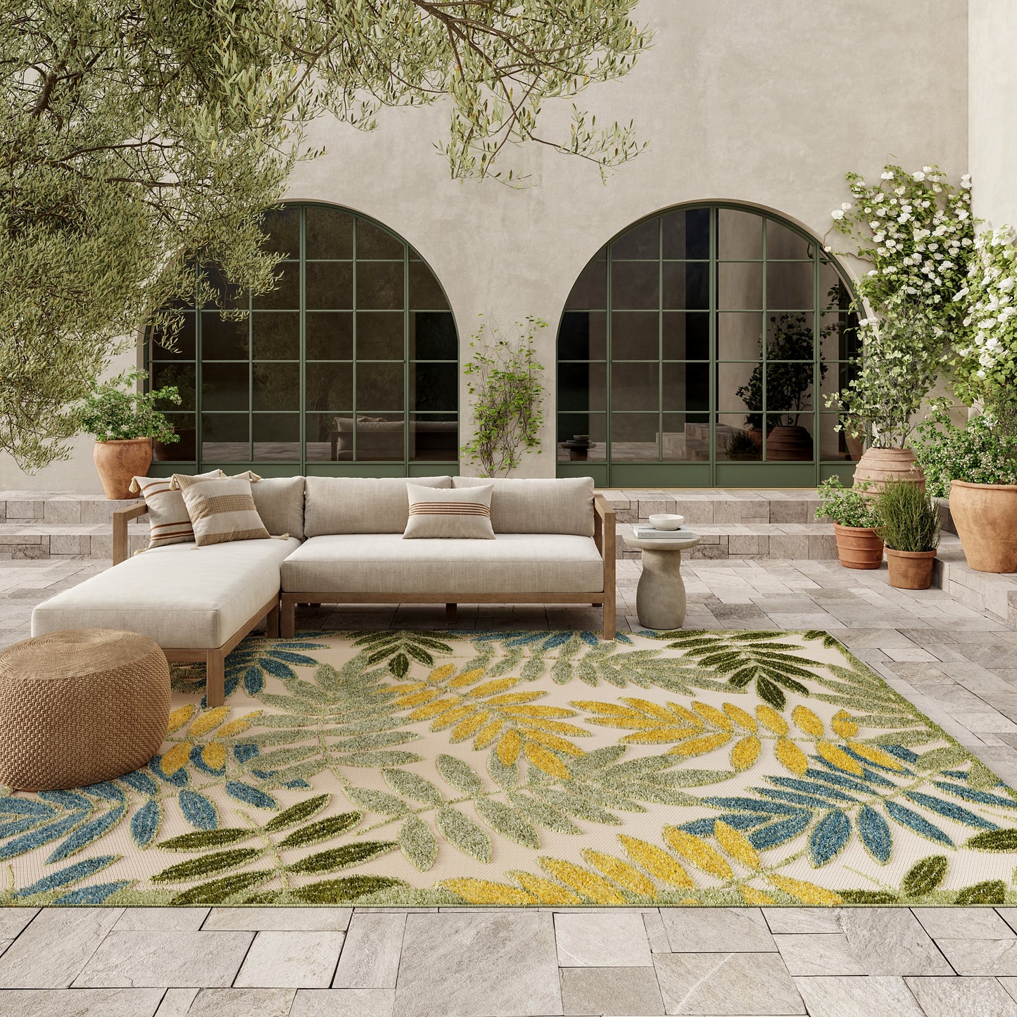 Nourison Home Aloha  Green Multicolor  Contemporary