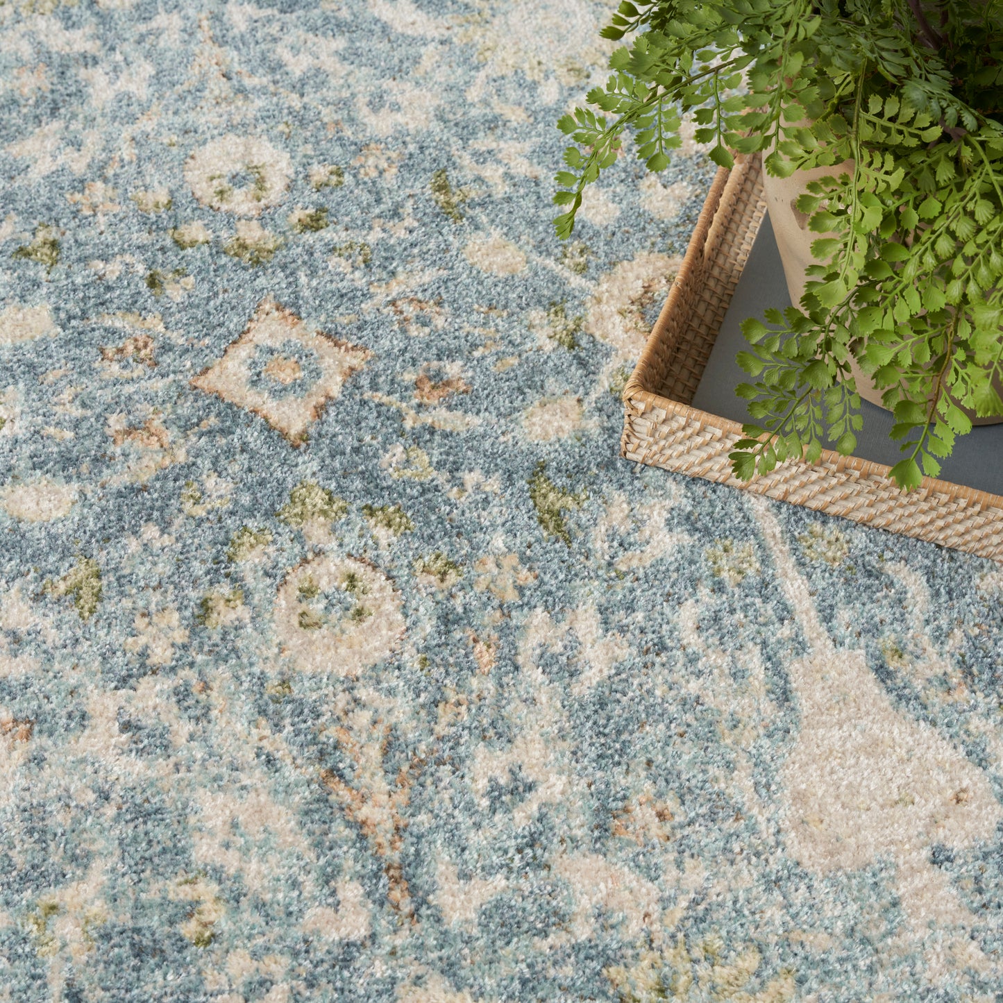 Nourison Home Astra Machine Washable  Teal Beige  Traditional