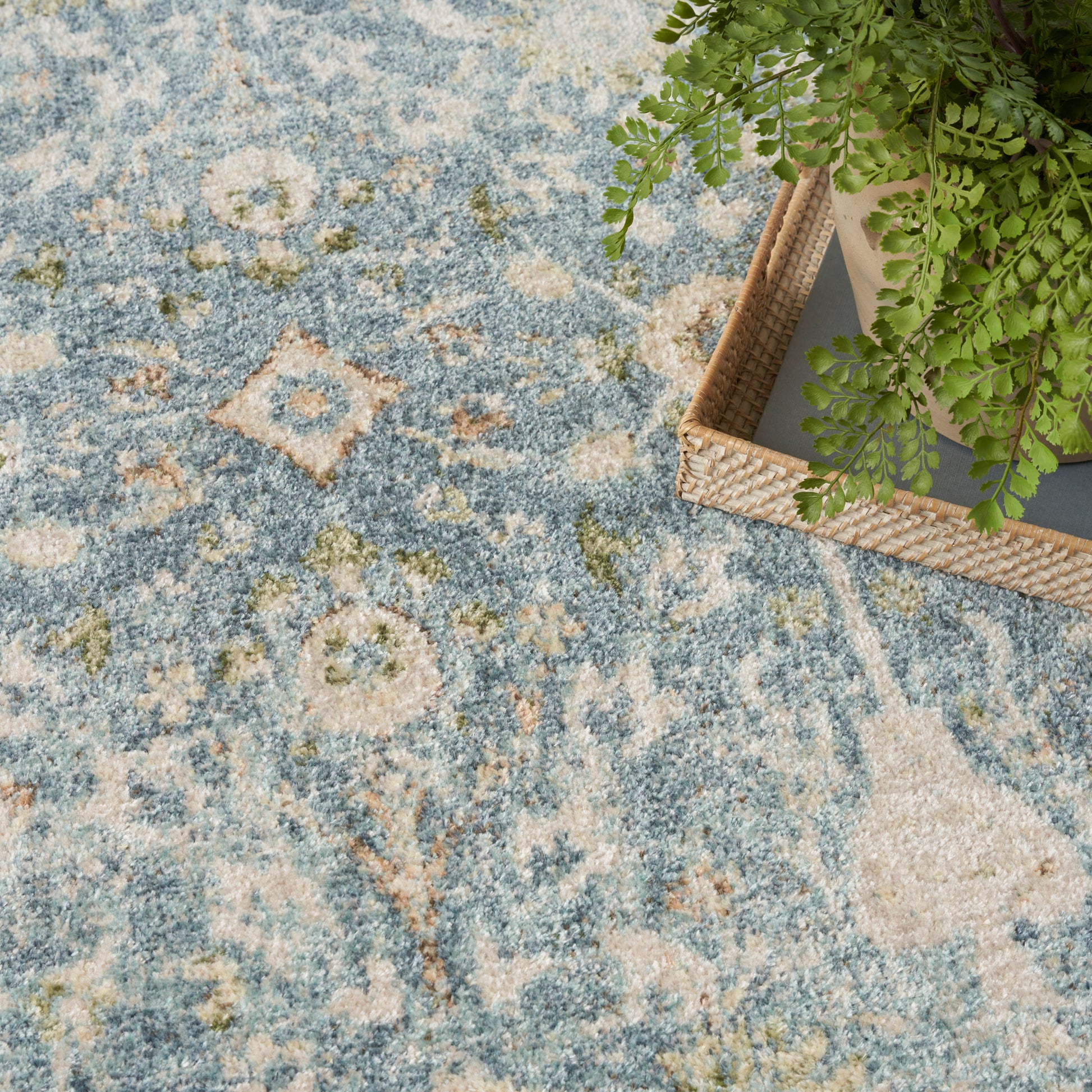 Nourison Home Astra Machine Washable  Teal Beige  Traditional