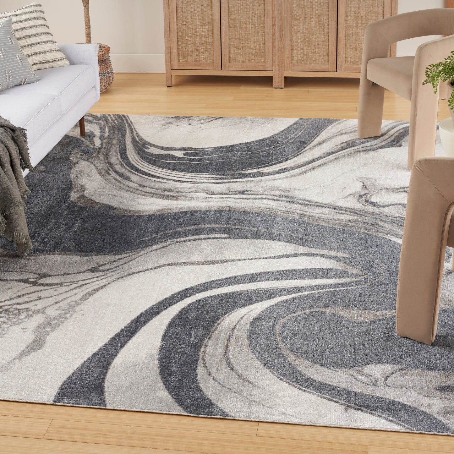 Nourison Home Astra Machine Washable  Ivory Grey  Contemporary