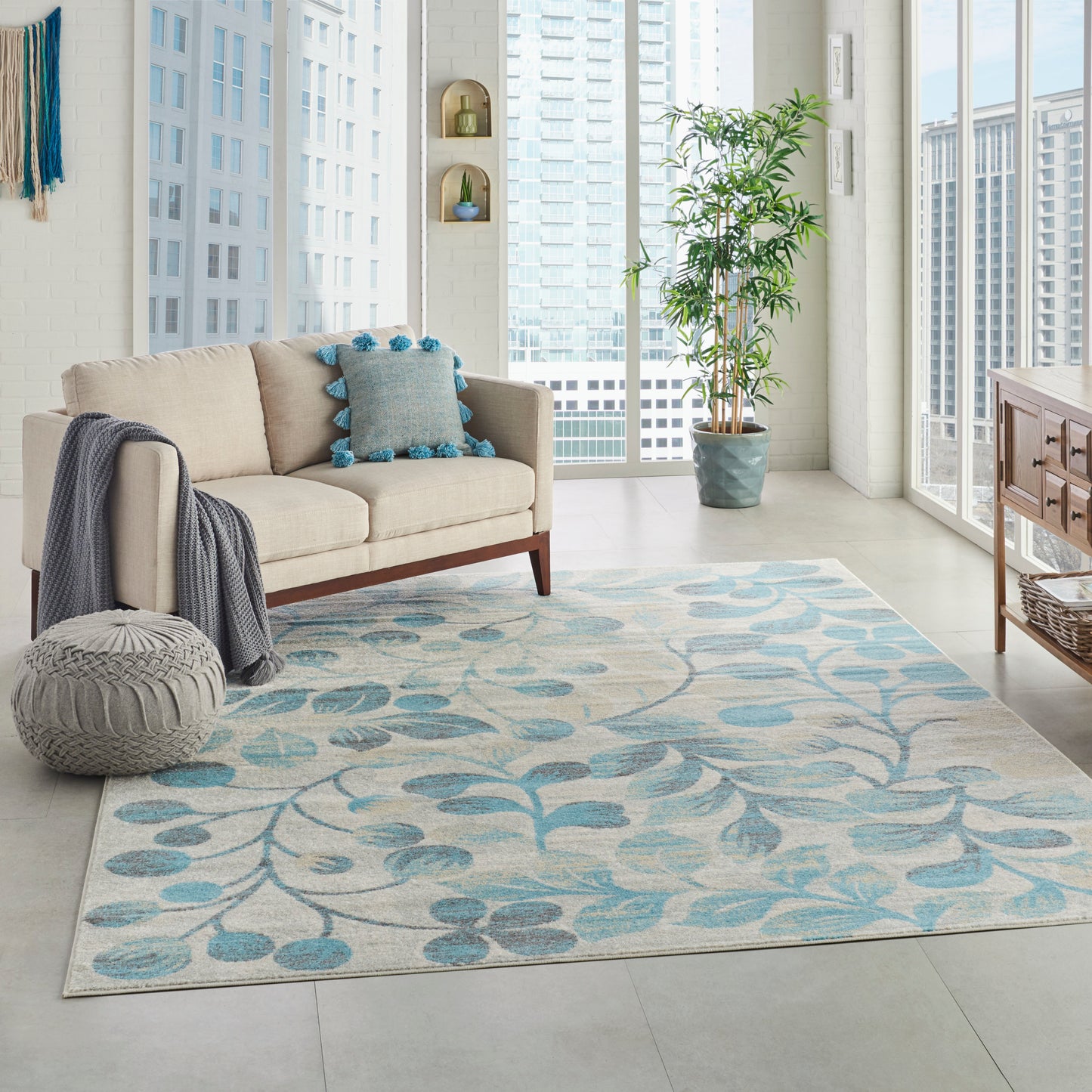 Nourison Home Tranquil  Ivory Turquoise  Contemporary