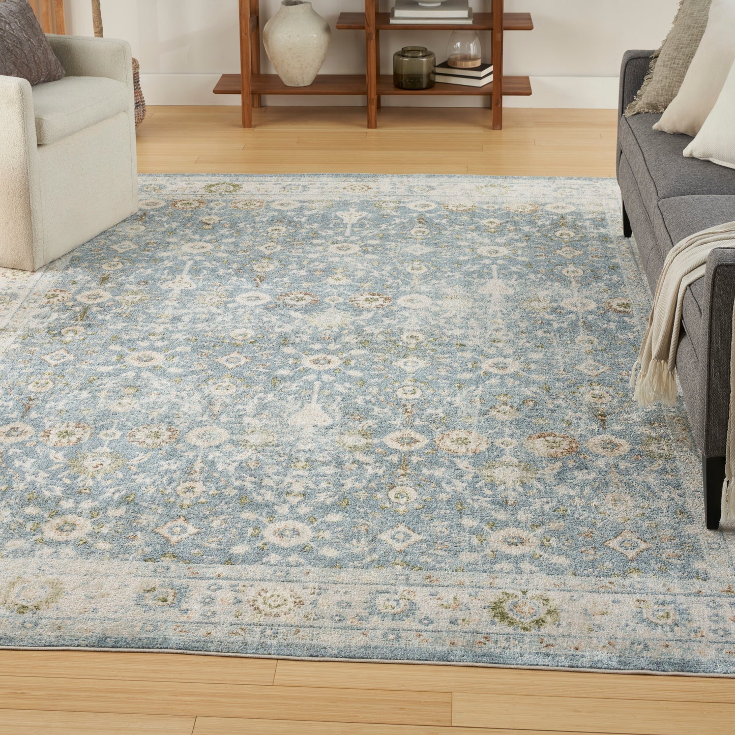 Nourison Home Astra Machine Washable  Teal Beige  Traditional