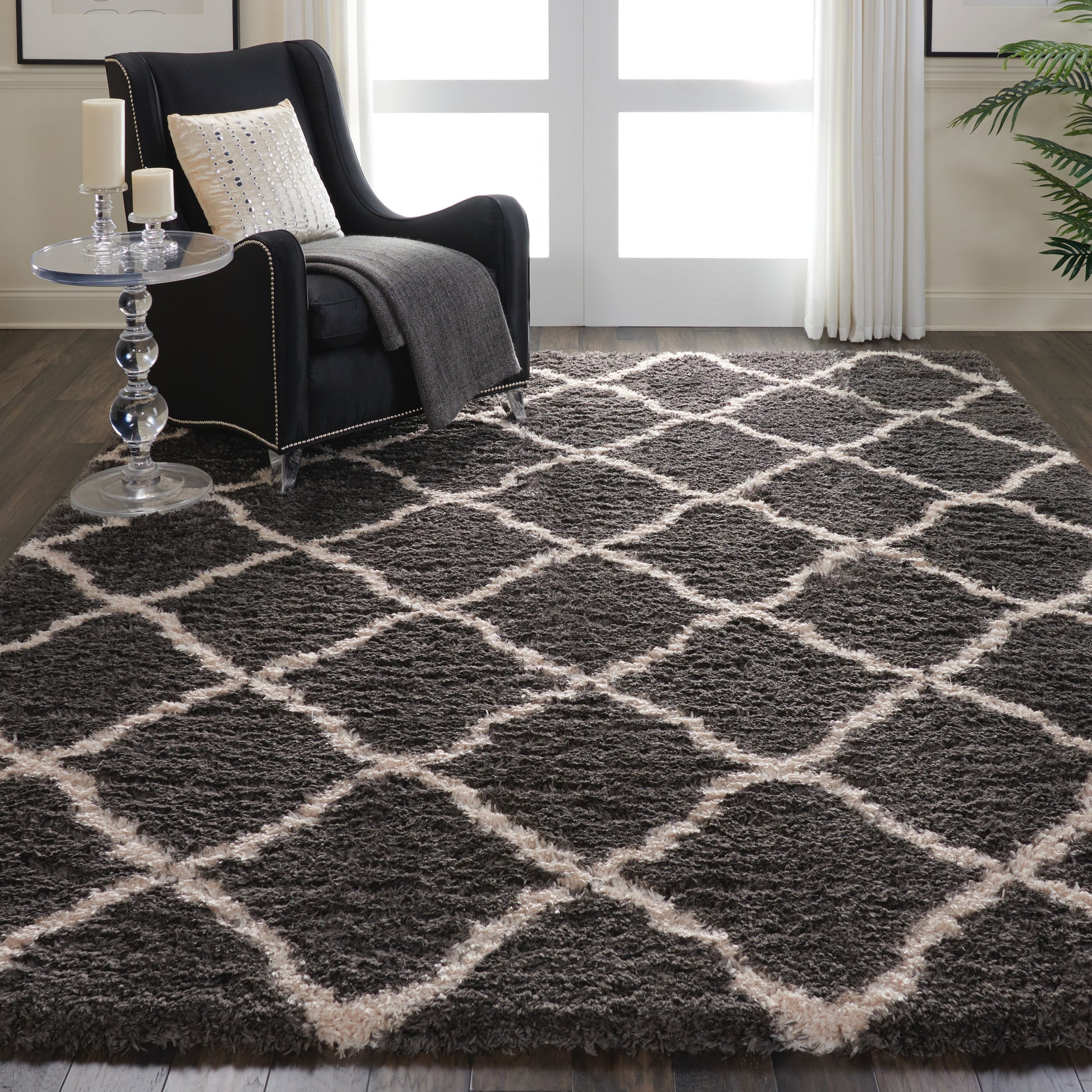 Nourison Home Luxe Shag  Charcoal Beige  Contemporary