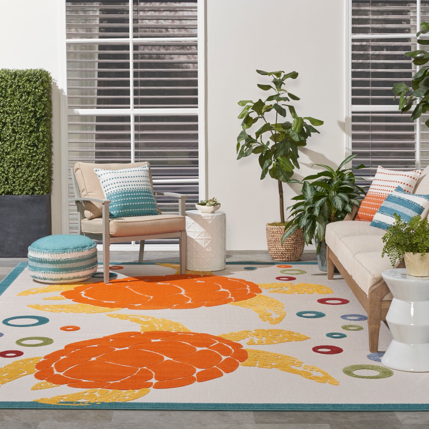 Nourison Home Aloha  Teal Multicolor  Contemporary