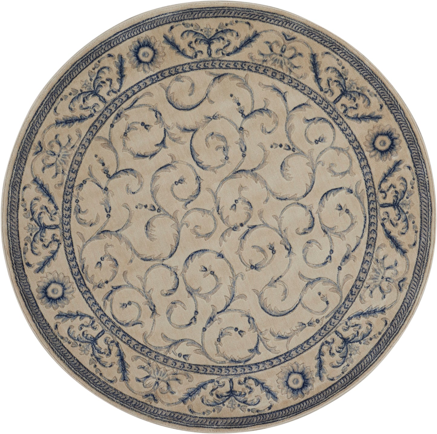 Nourison Home Somerset ST02 Ivory Blue Traditional Power-loomed Rug