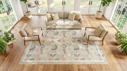 Nourison Home Botanical Washables  Beige Multicolor  Contemporary