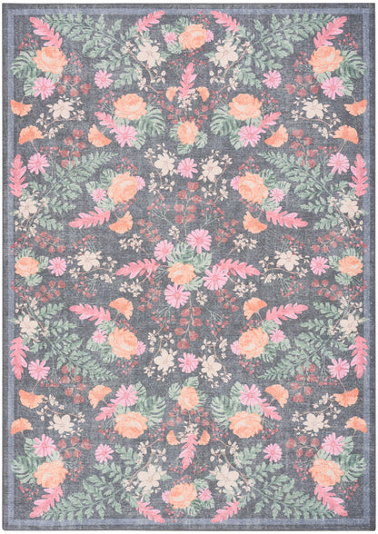 Nourison Home Botanical Washables BOT02 Charcoal Multicolor Contemporary Machine Woven Rug