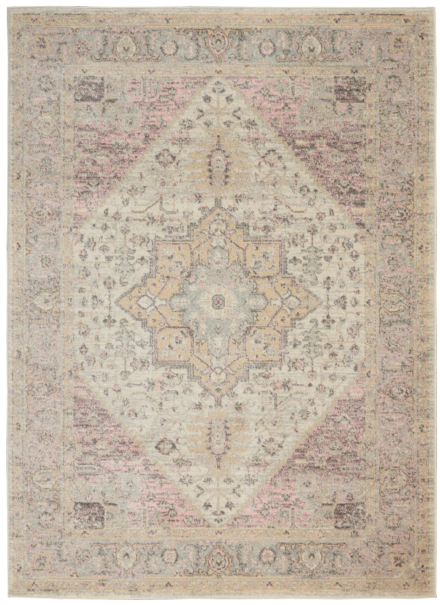Nourison Home Tranquil TRA06 Ivory Pink Transitional Power-loomed Rug