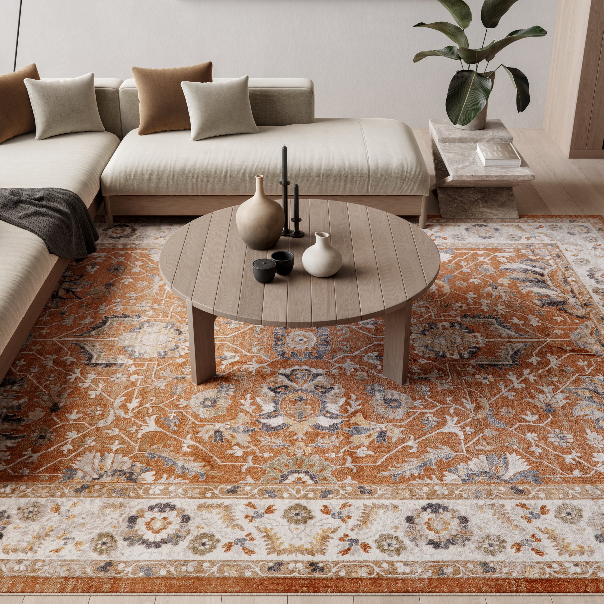 Nourison Home Astra Machine Washable  Rust Ivory  Traditional