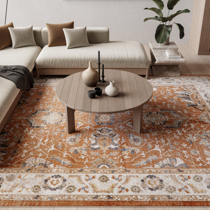 Nourison Home Astra Machine Washable  Rust Ivory  Traditional