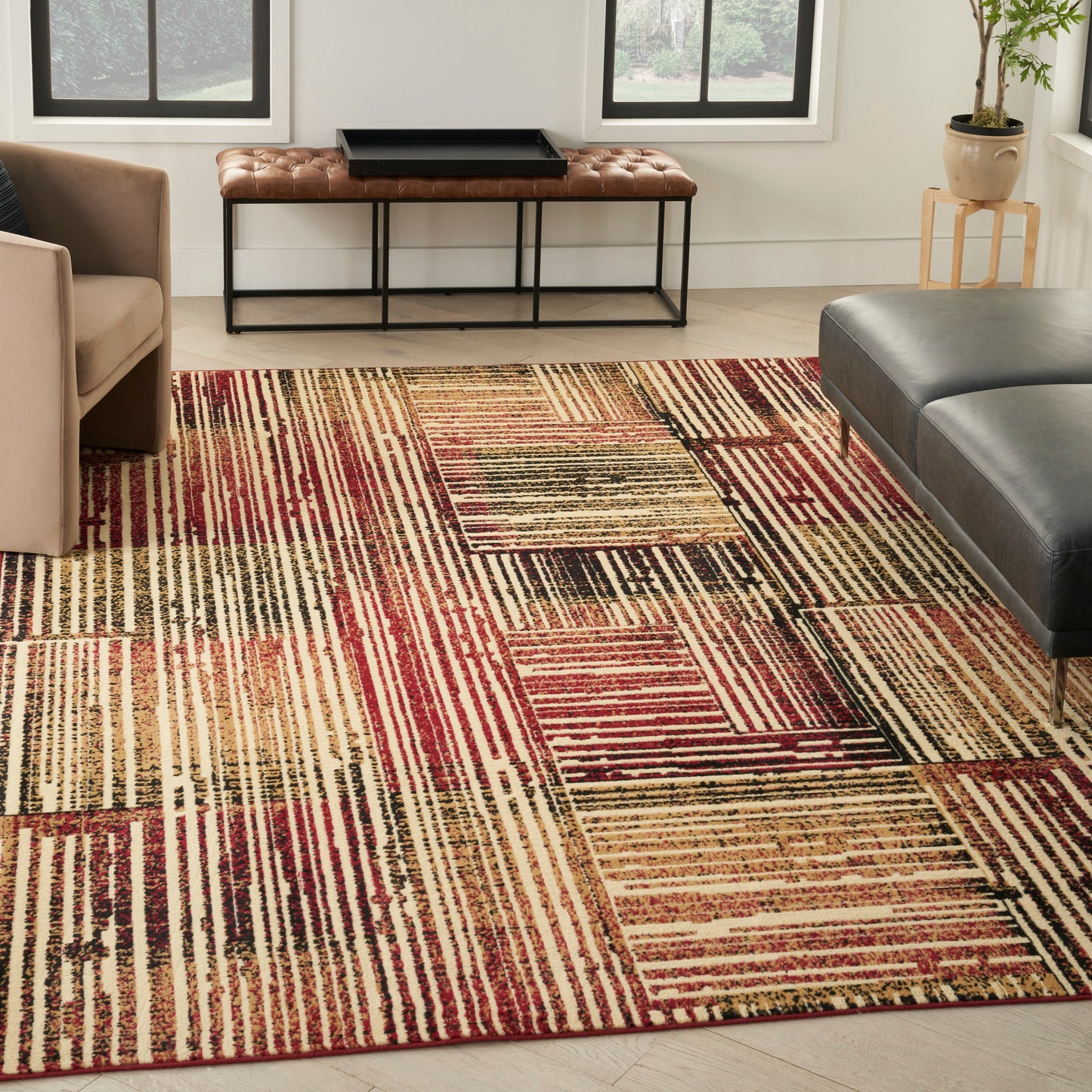 Nourison Home Grafix  Brick Multicolor  Contemporary