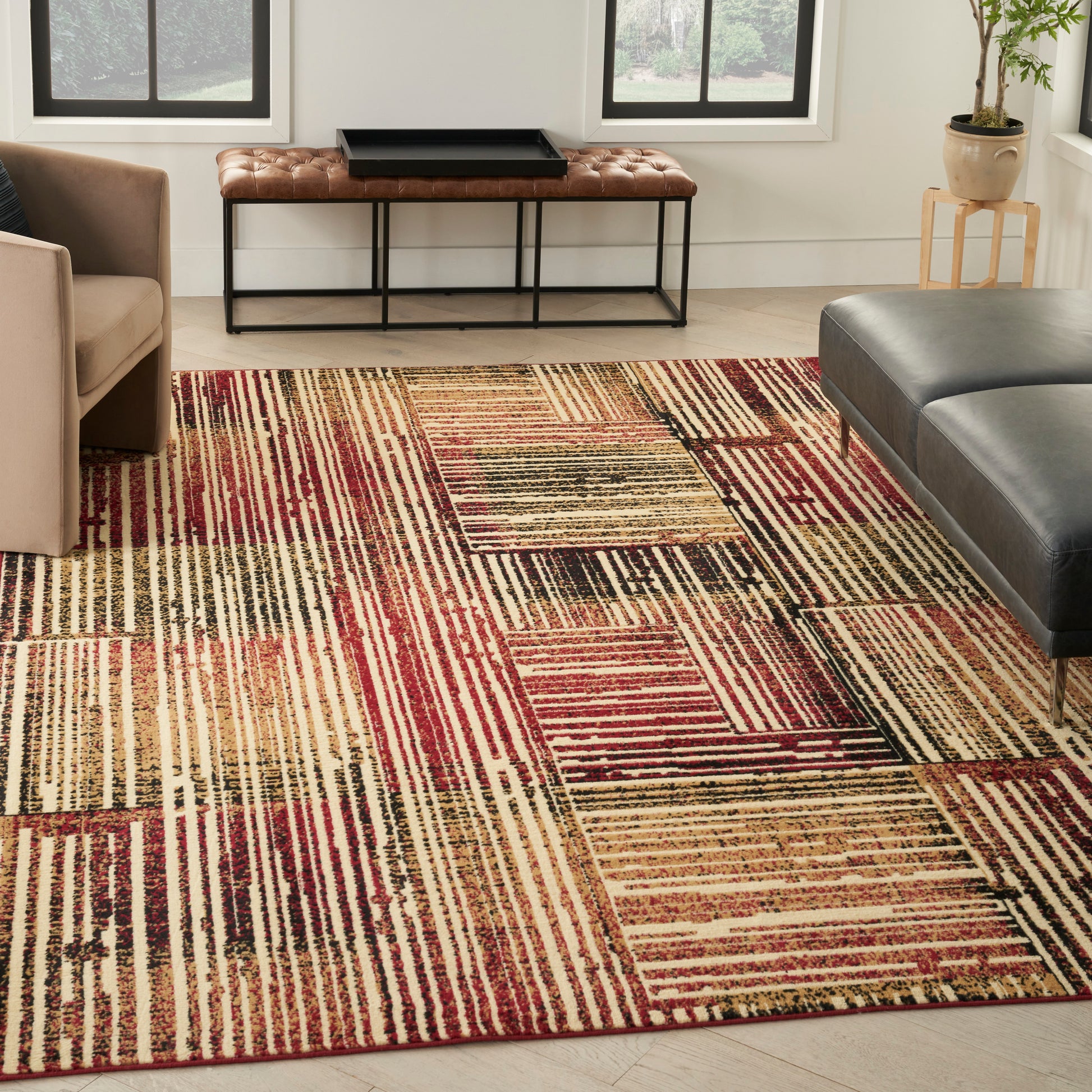 Nourison Home Grafix  Brick Multicolor  Contemporary