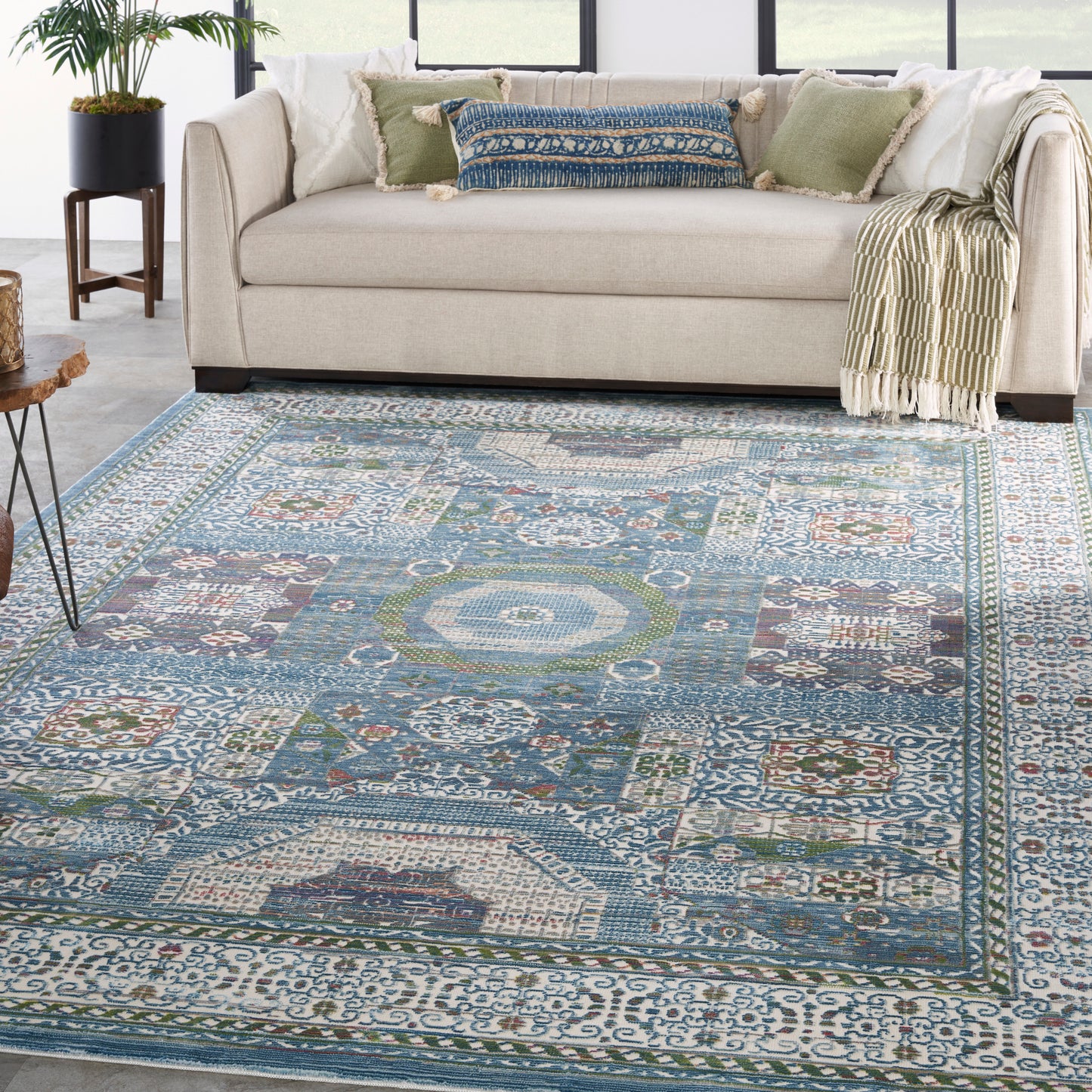 Nourison Home Ankara Global  Ivory Light Blue  Transitional