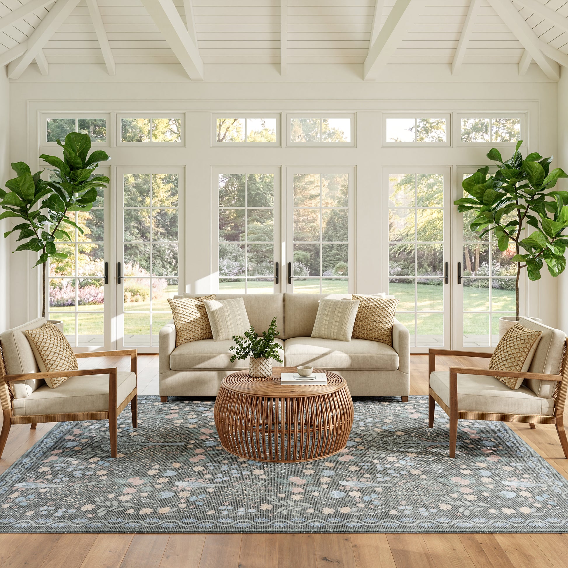Nourison Home Botanical Washables  Charcoal Multicolor  Contemporary