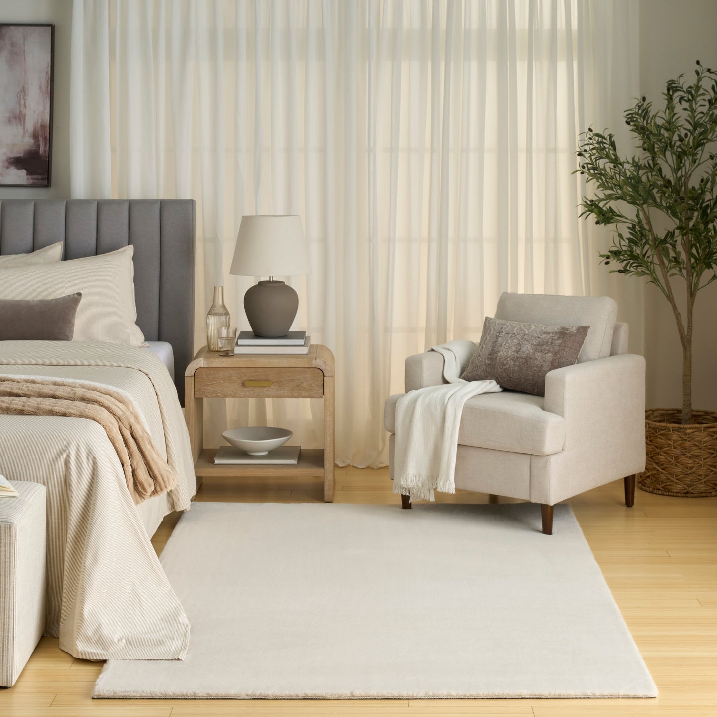 Nourison Home Soft Plush Rabbit Fur  Beige  Contemporary