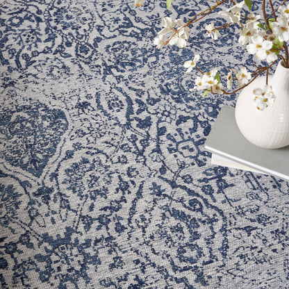 Nourison Home Damask  Ivory Navy  Transitional