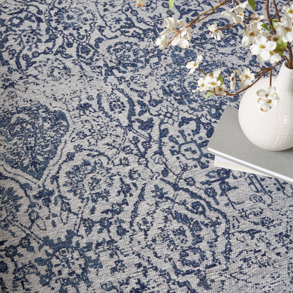 Nourison Home Damask  Ivory Navy  Transitional