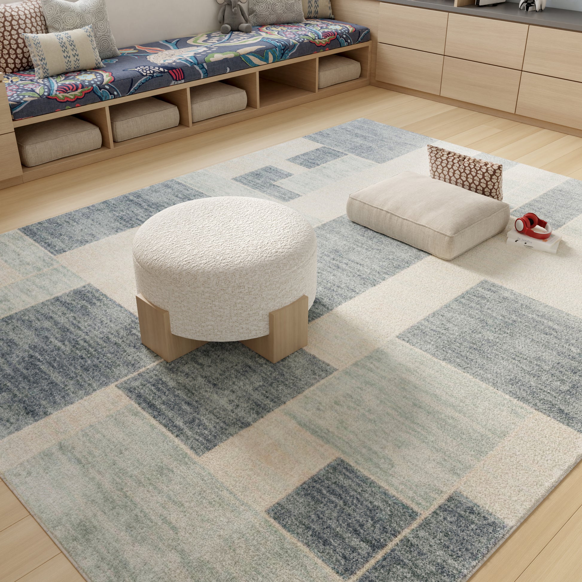 Nourison Home Astra Machine Washable  Blue Ivory  Contemporary