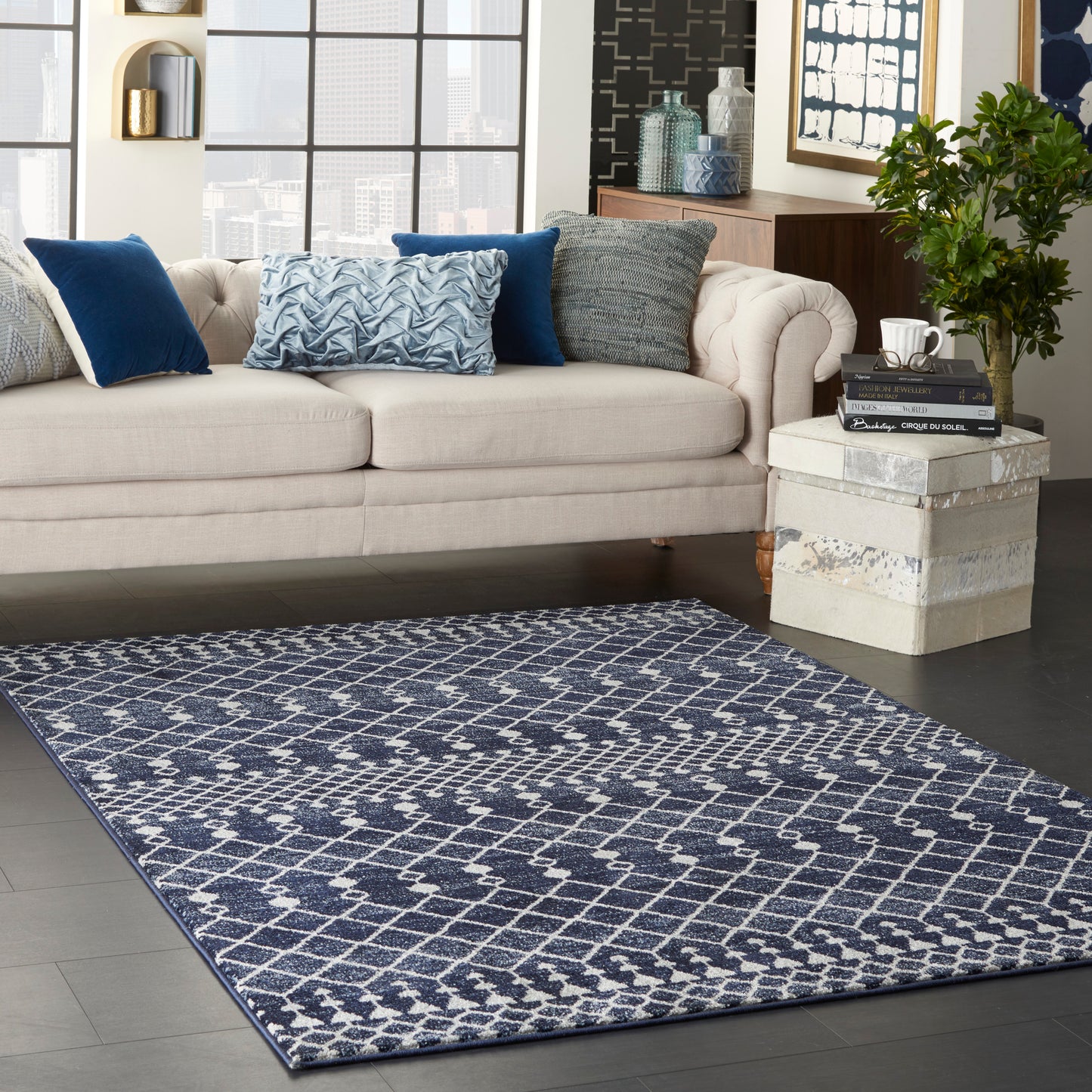 Nourison Home Palermo  Navy Grey  Contemporary