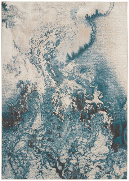 Nourison Home Maxell MAE08 Ivory Teal Contemporary Power-loomed Rugs