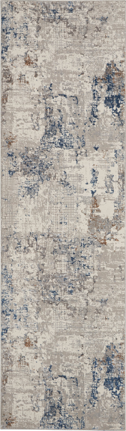 Nourison Home Royal Terrace KI42 White Blue Contemporary Power-loomed Rug
