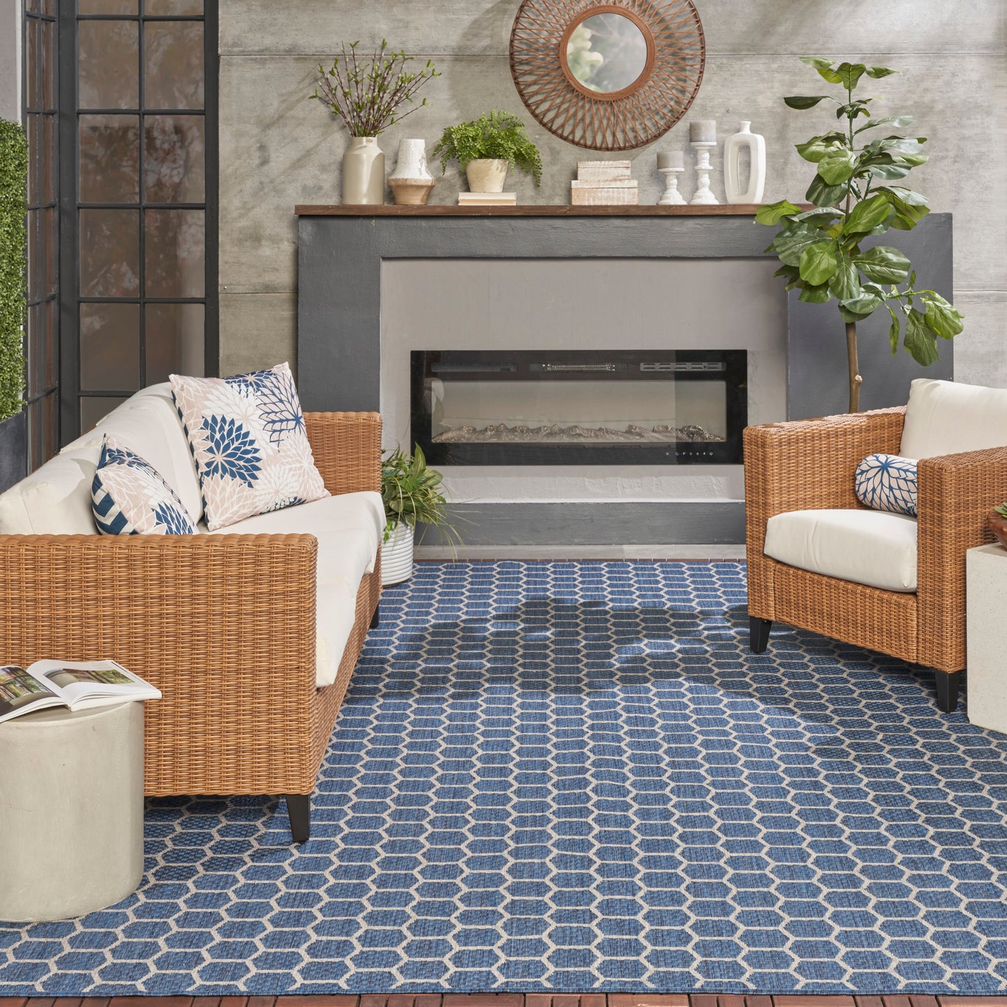Nourison Home Twist Reversible  Blue  Contemporary