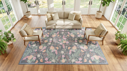 Nourison Home Botanical Washables  Charcoal Multicolor  Contemporary