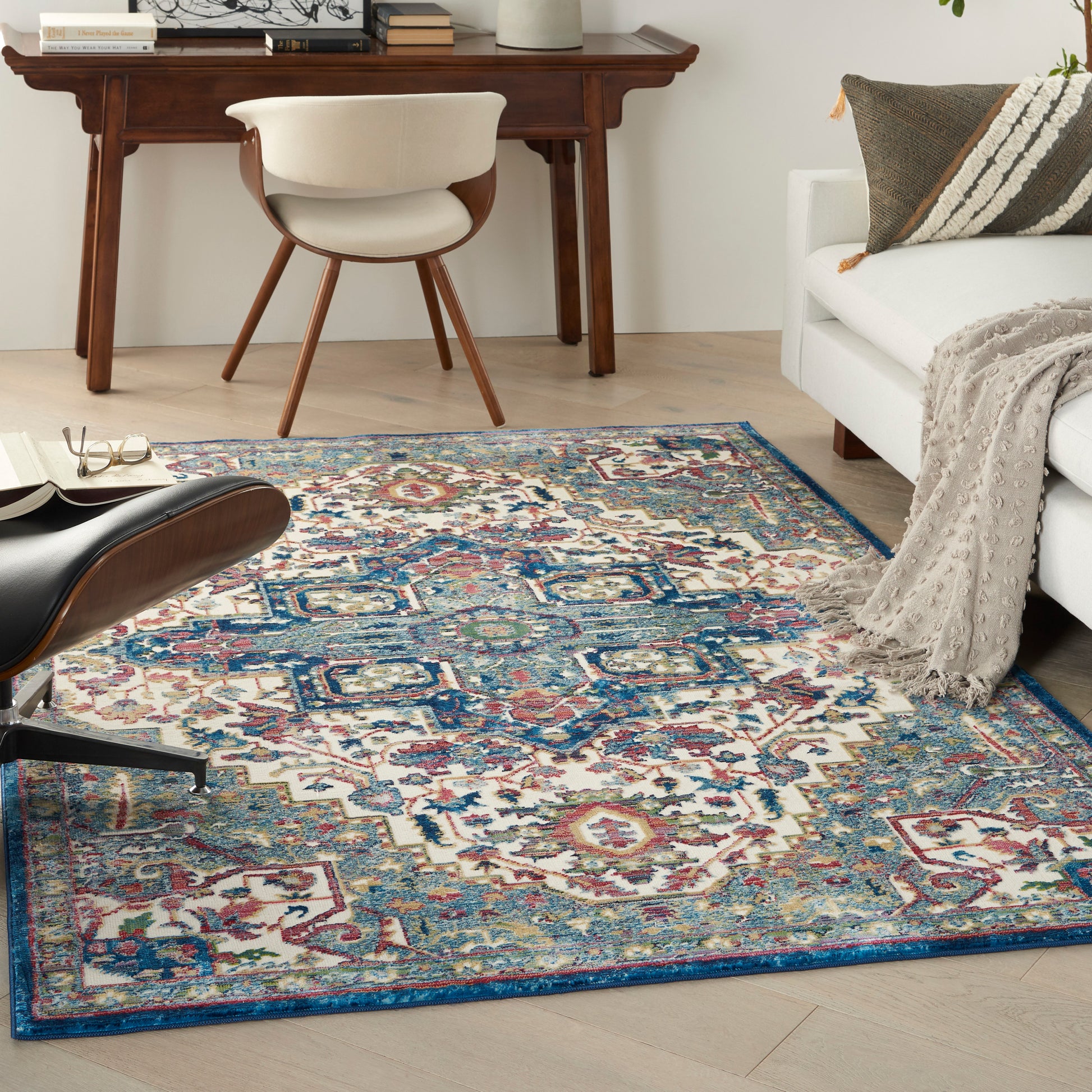 Nourison Home Ankara Global  Ivory Navy  Transitional