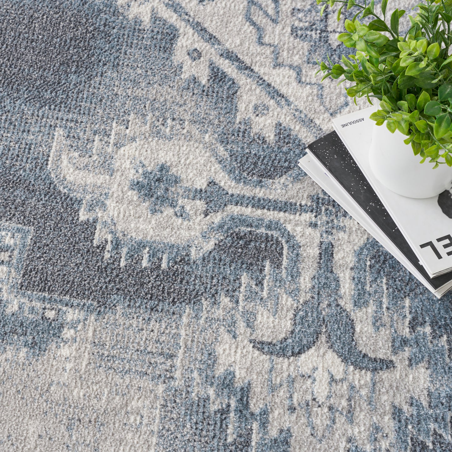 Nourison Home Astra Machine Washable  Blue Ivory  Traditional