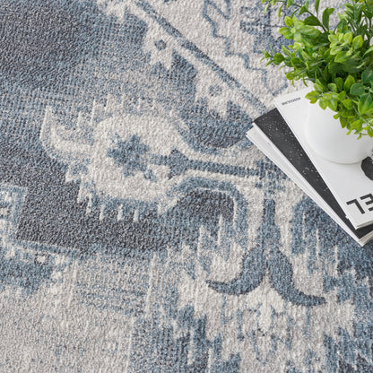 Nourison Home Astra Machine Washable  Blue Ivory  Traditional