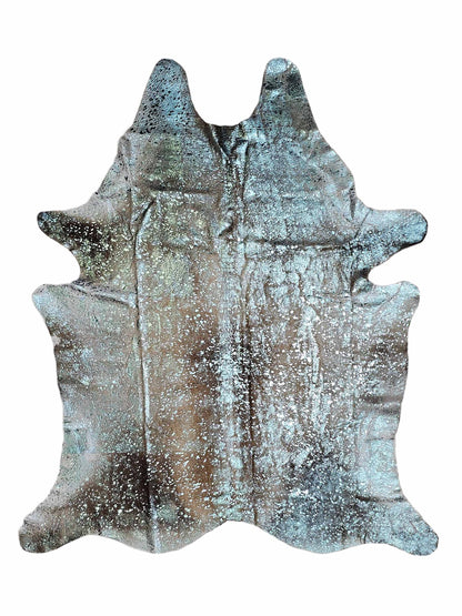 Artisan Cowhide Exotic 316583 MEBL Metallic Blue Hair on Hide Cowhide Shape Rug