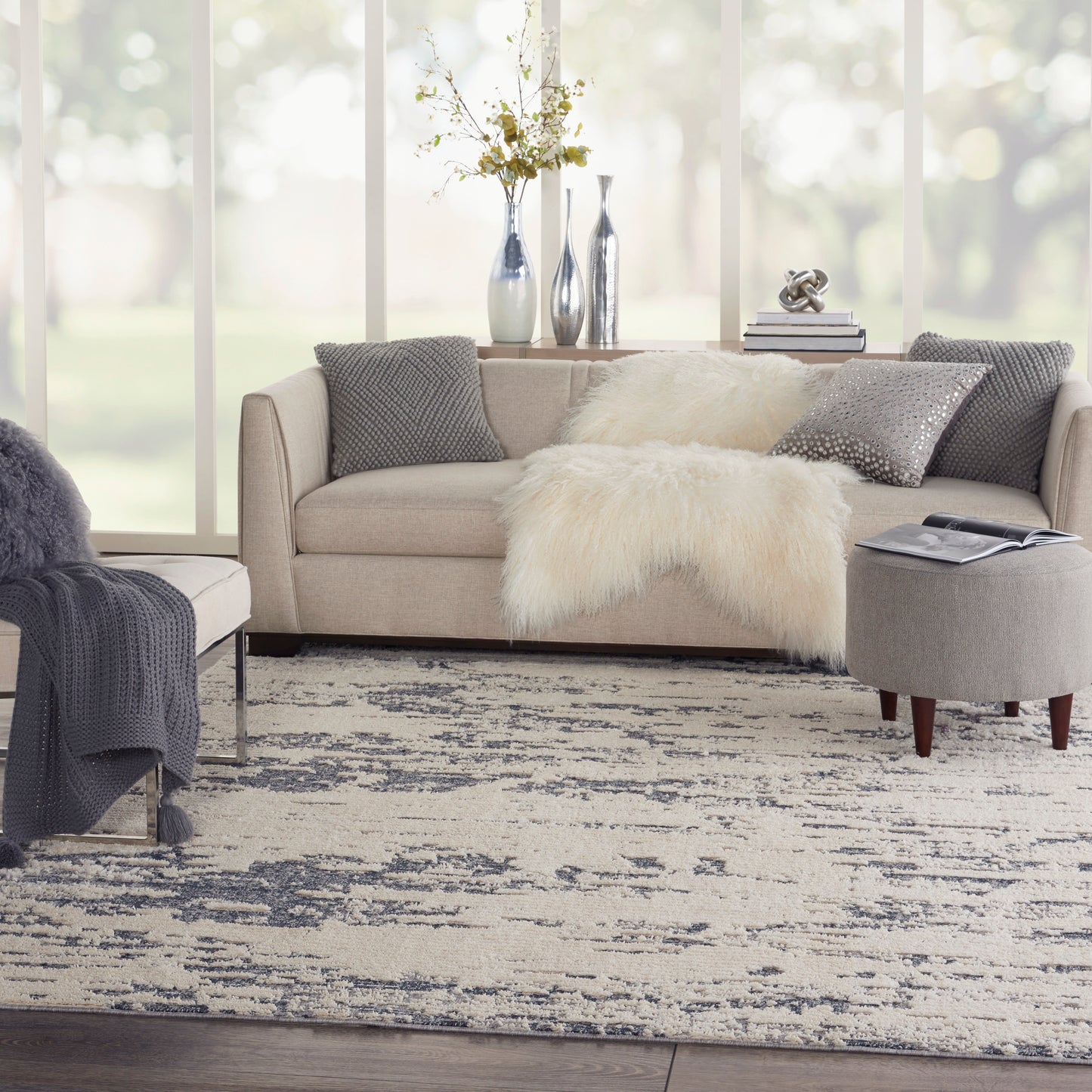 Nourison Home Zermatt  Ivory Blue  Contemporary