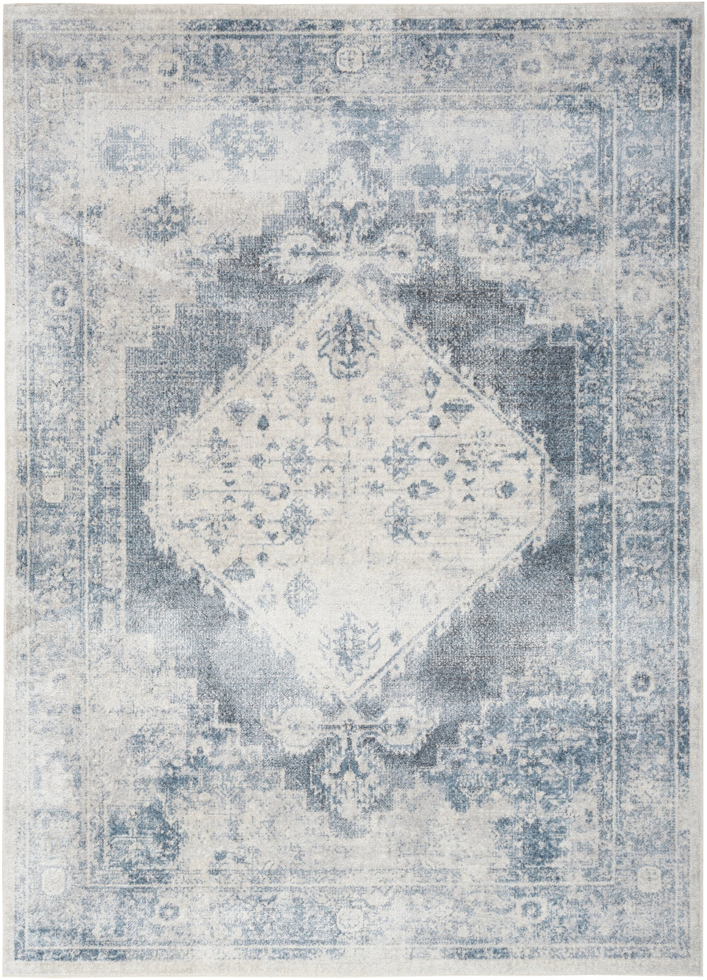 Nourison Home Astra Machine Washable ASW11 Blue Ivory Traditional Power-loomed Rug