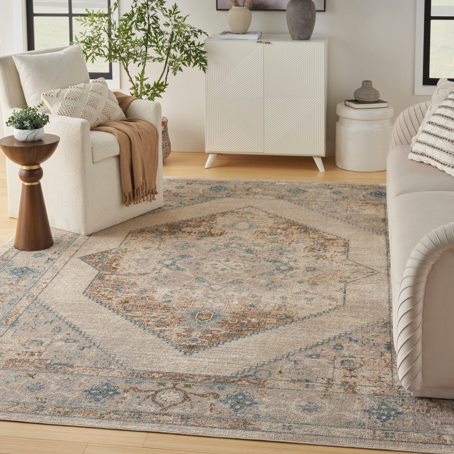 Nourison Home Astra Machine Washable  Ivory Blue  Traditional