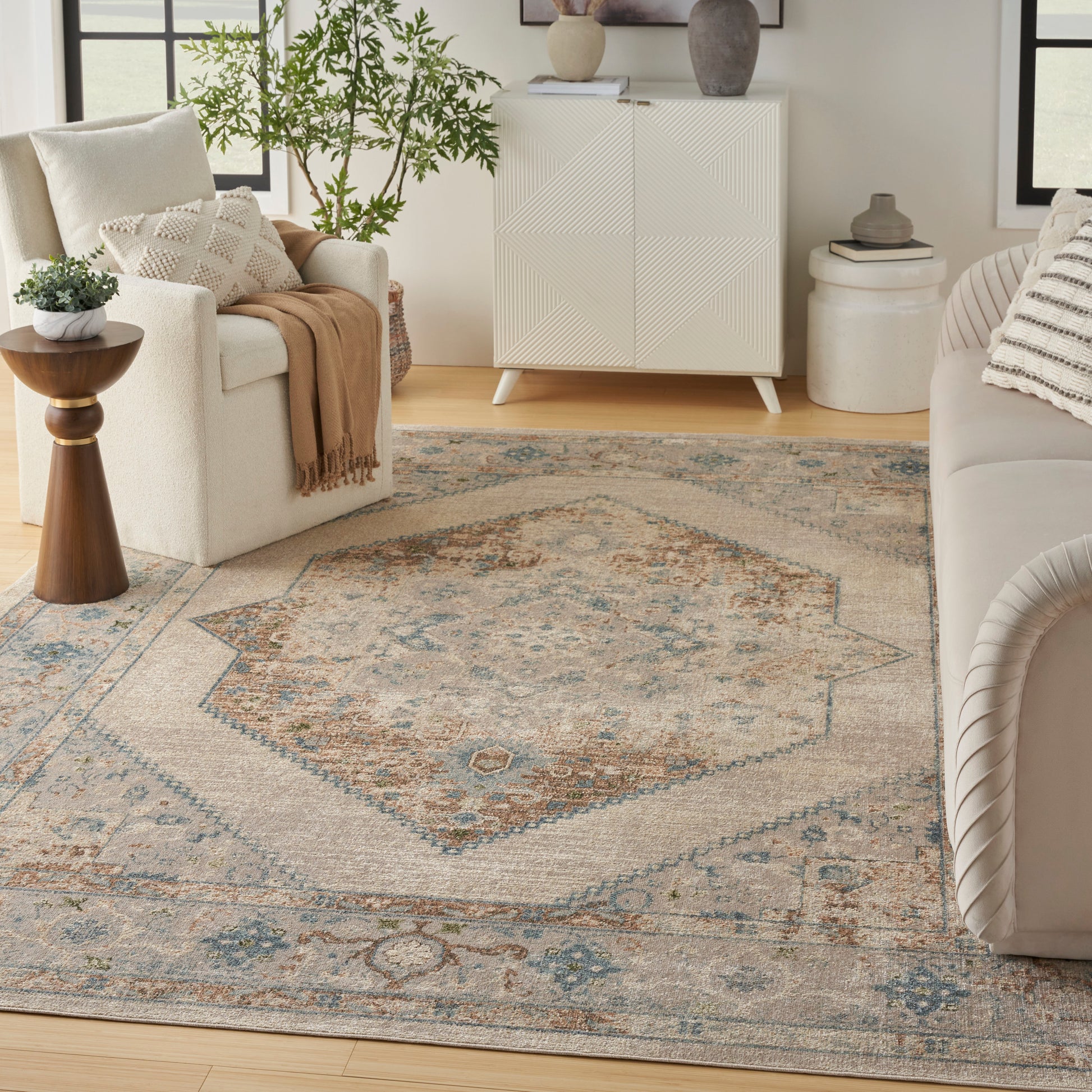 Nourison Home Astra Machine Washable  Ivory Blue  Traditional