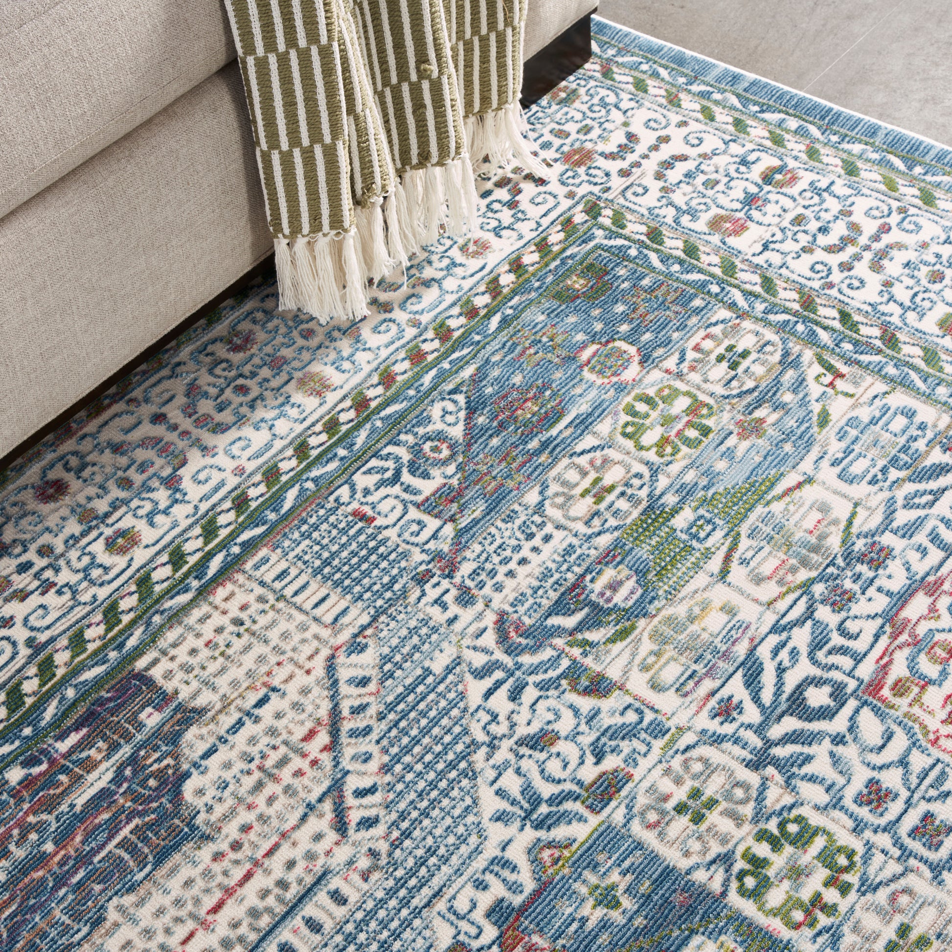 Nourison Home Ankara Global  Ivory Light Blue  Transitional